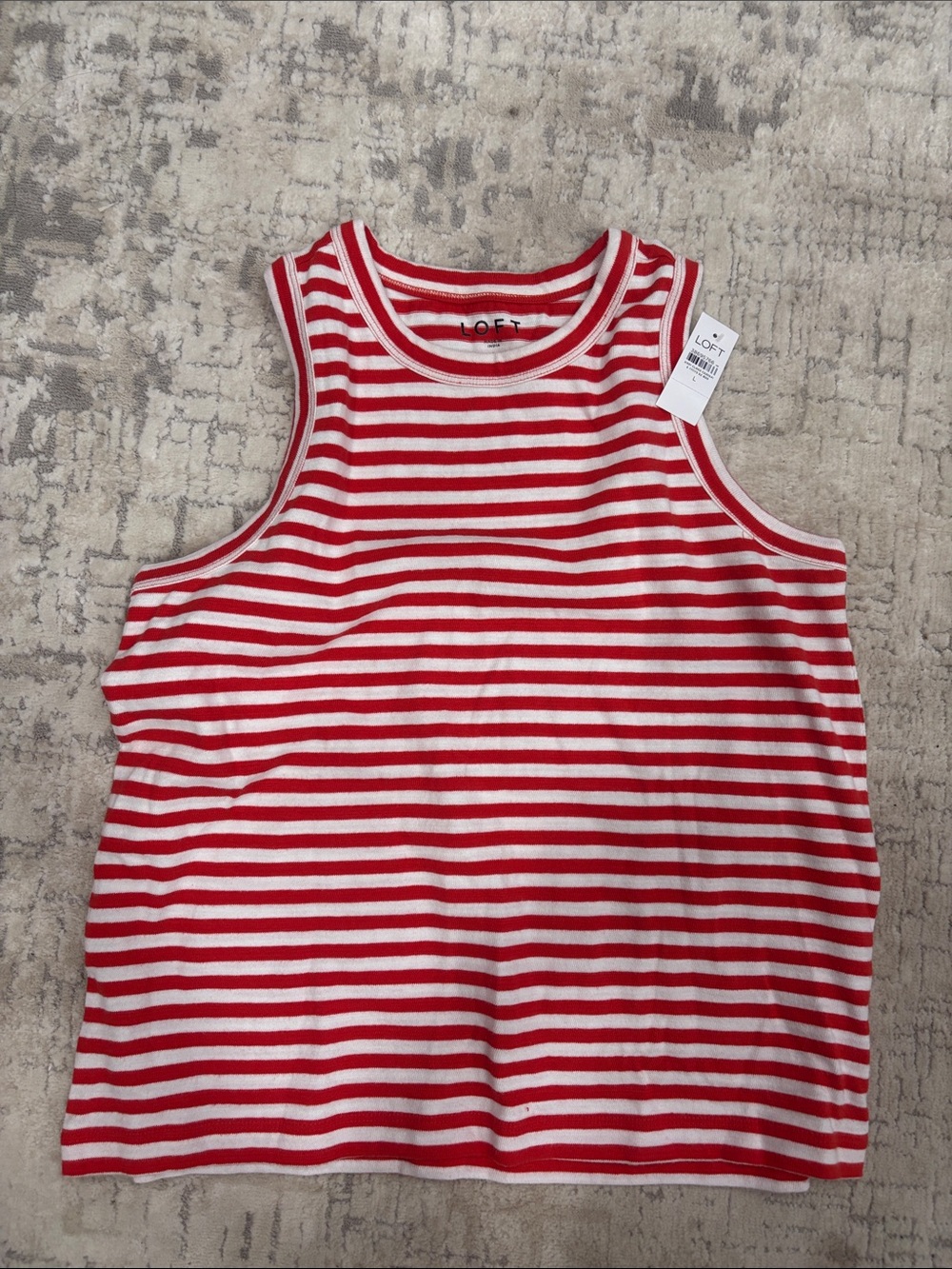 LOFT Red and White Striped Sleeveless Tank